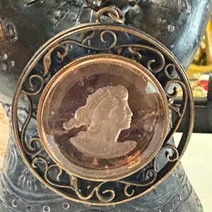 Pink Intagilo Glass Cameo Pendant with Artisan Glass Crystal Beaded Necklace